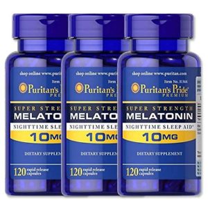 Puritans Pride Super Strength Melatonin 10 Mg 120 capsules x 3 Bottles